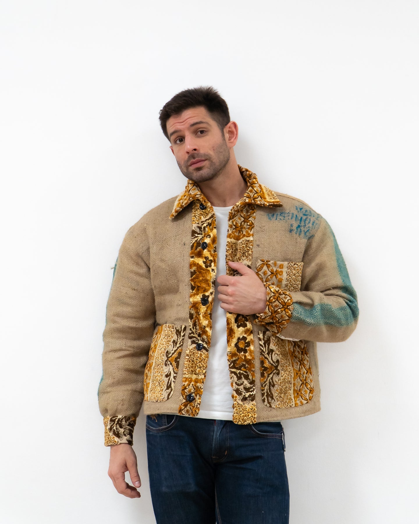 ANOURI - Unisex Brown & Yellow Burlap Jacket